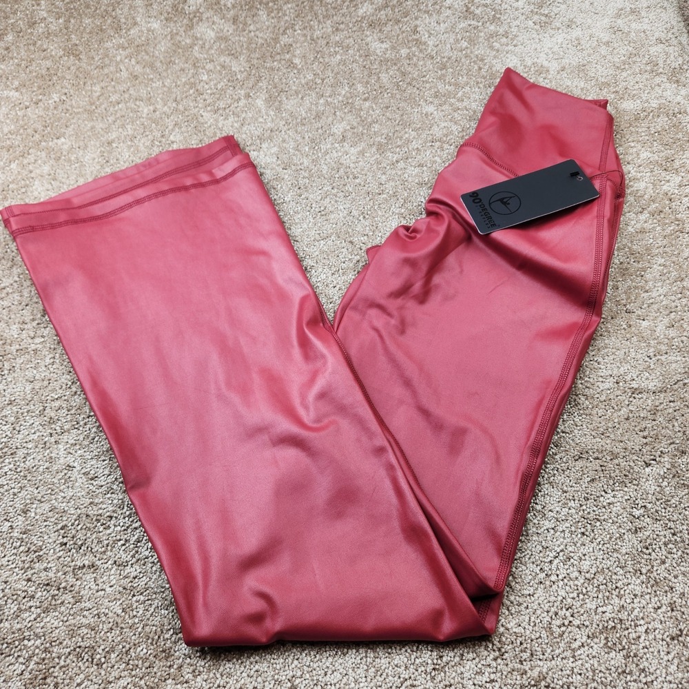 90 Degree by Reflex Womens Rhubarb Faux Leather High Rise Flare Leggings S NEW